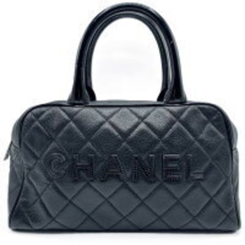 Chanel Matelasse Handbag Boston Bag Caviar Skin Black
